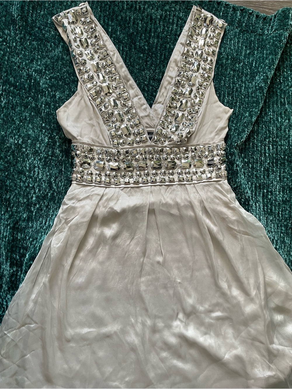 Vintage Y2K Bebe Embellished Silk Plunging V-Neck Mini Dress Sz S Party Event